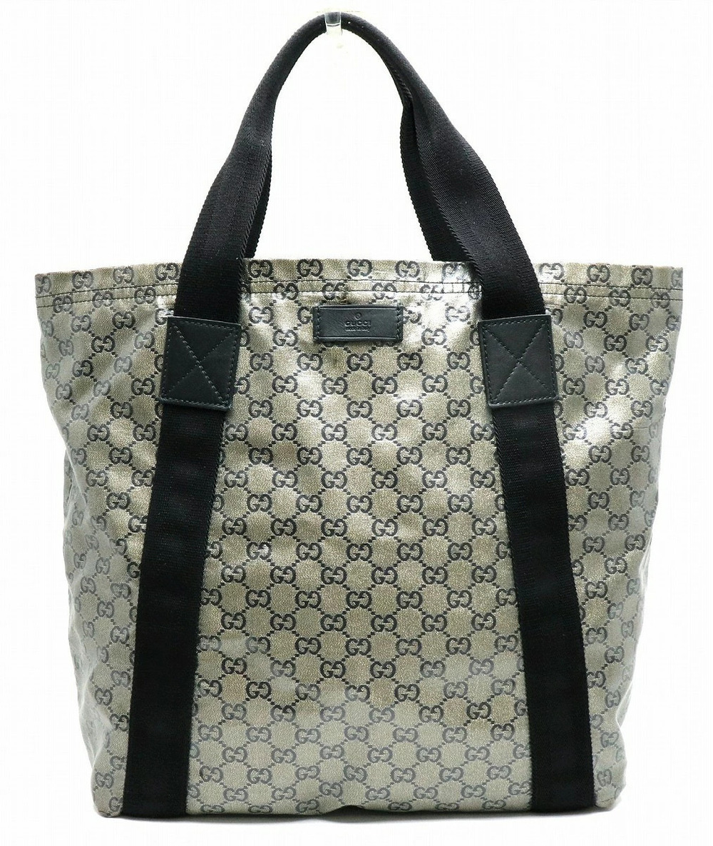 Gucci GG Crystal Tote Bag Shoulder Canvas Glitter Gray Black